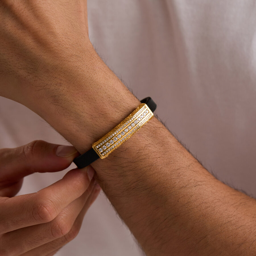 925 Ayar Gümüş Erkek Bileklik Beyaz Signity Taşlı - 1