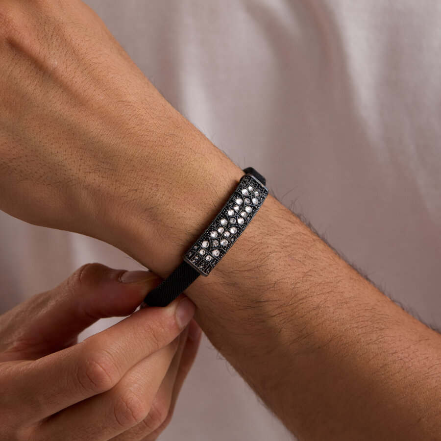 925 Ayar Gümüş Erkek Bileklik Elmas Kesim Beyaz Signity Taşlı - 1