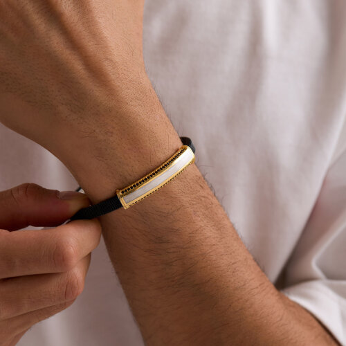 925 Ayar Gümüş Erkek Bileklik Beyaz Sedef Mineli - 