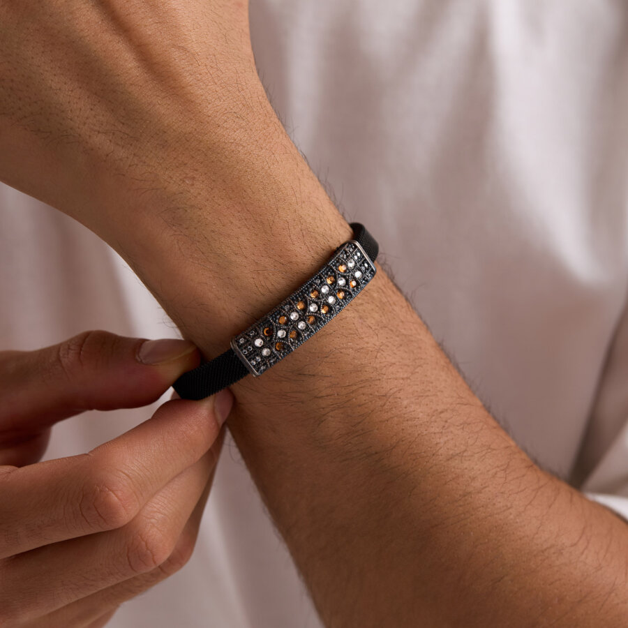 925 Ayar Gümüş Erkek Bileklik Elmas Kesim Braun ve Beyaz Signity Taşlı - 1