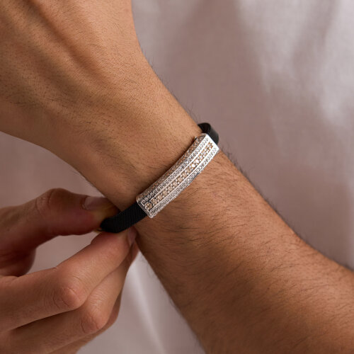 925 Ayar Gümüş Erkek Bileklik Champagne Taşlı - 