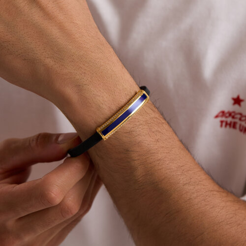 925 Ayar Gümüş Erkek Bileklik Lacivert Mineli - 