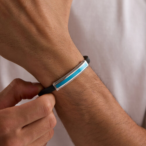 925 Ayar Gümüş Erkek Bileklik Turkuaz Mineli - 