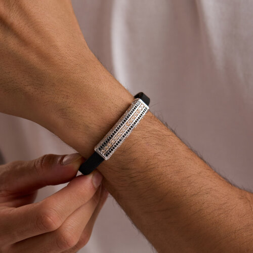 925 Ayar Gümüş Erkek Bileklik Onyx ve Champagne Taşlı - 