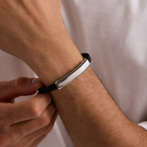 925 Ayar Gümüş Erkek Bileklik Onyx Taşlı ve Sedef Mineli - 