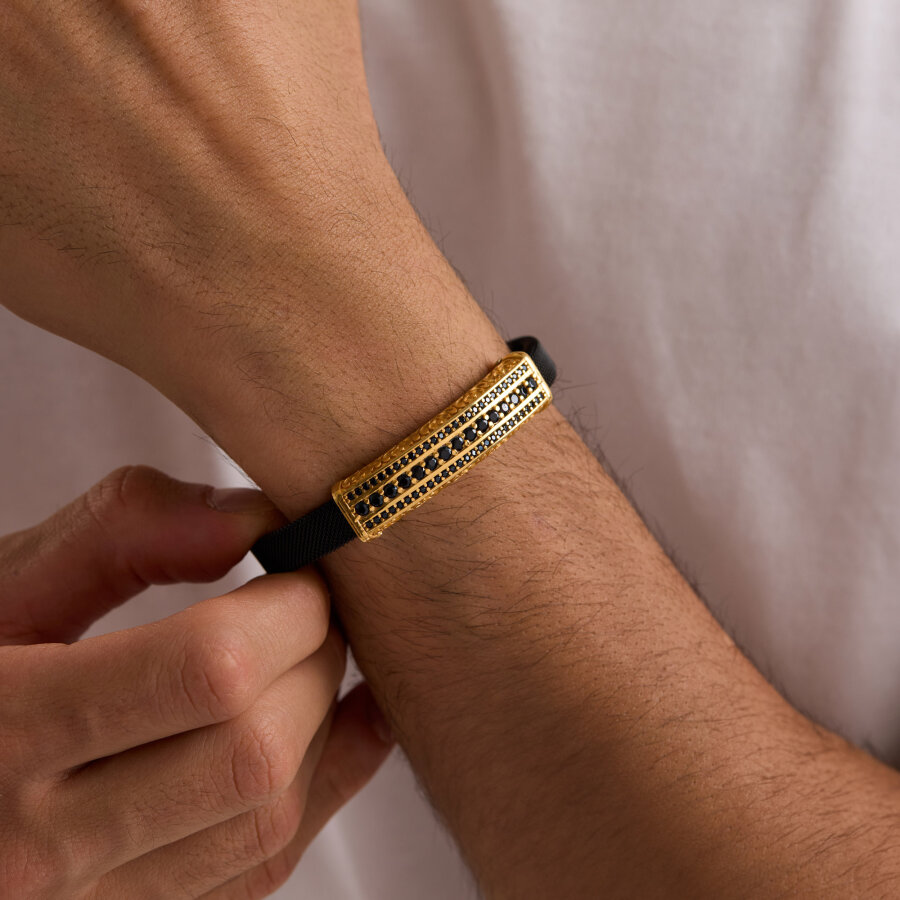 925 Ayar Gümüş Erkek Bileklik Full Onyx Taşlı - 1