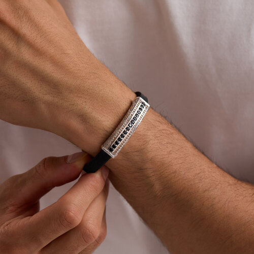 925 Ayar Gümüş Erkek Bileklik Onyx ve Champagne Taşlı - 