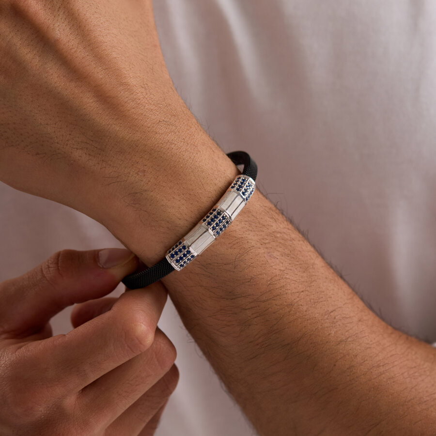 925 Ayar Gümüş Erkek Bileklik Sıralı Beyaz Sedef Mineli - 1